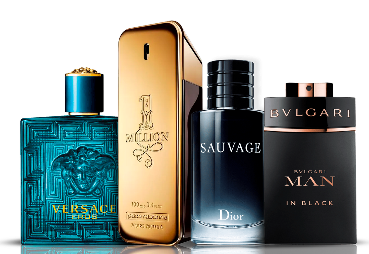 Set mit 4 Parfums | Eros Versace + One Million Paco Rabanne + Bvlgari Man in Black + Sauvage Dior 100 ml