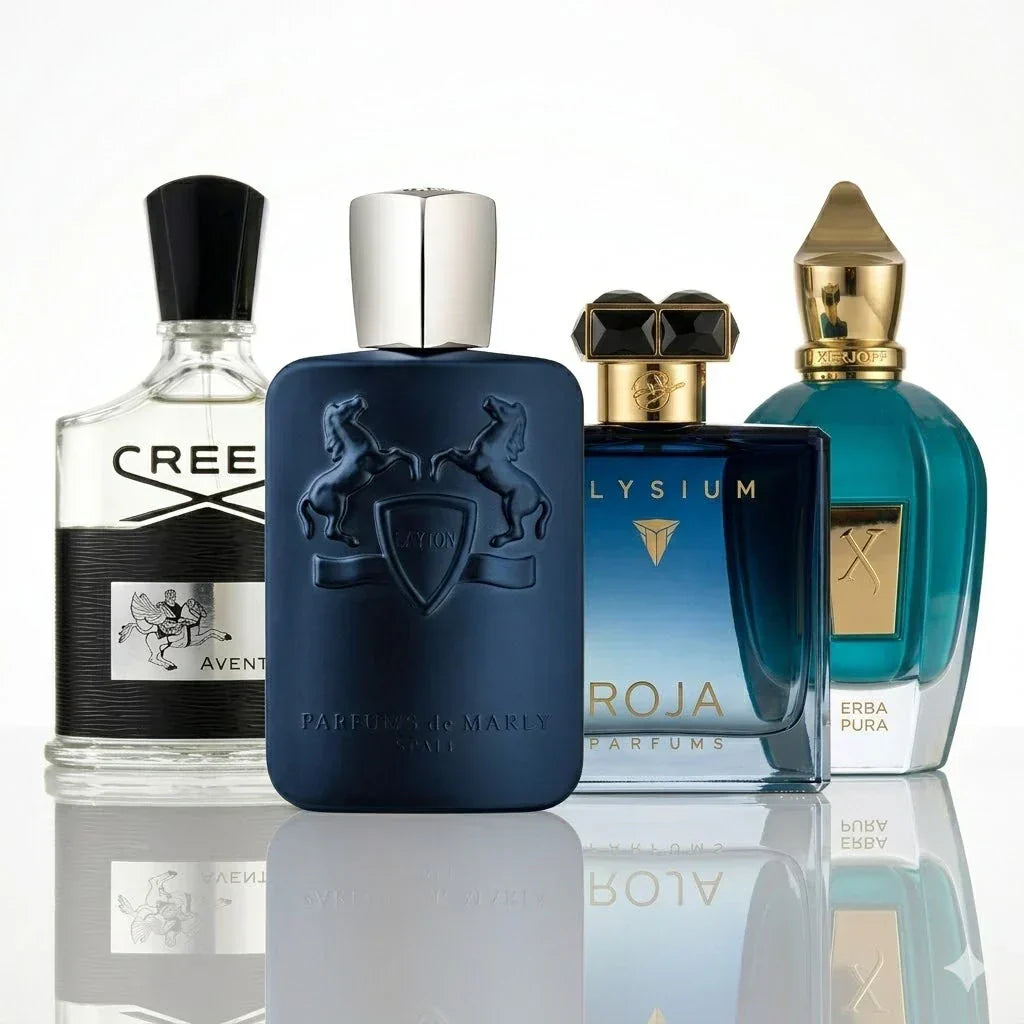 Set mit 4 Parfums | Creed Aventus, Parfums de Marly Layton, Roja Elysium, Xerjoff Erba Pura.