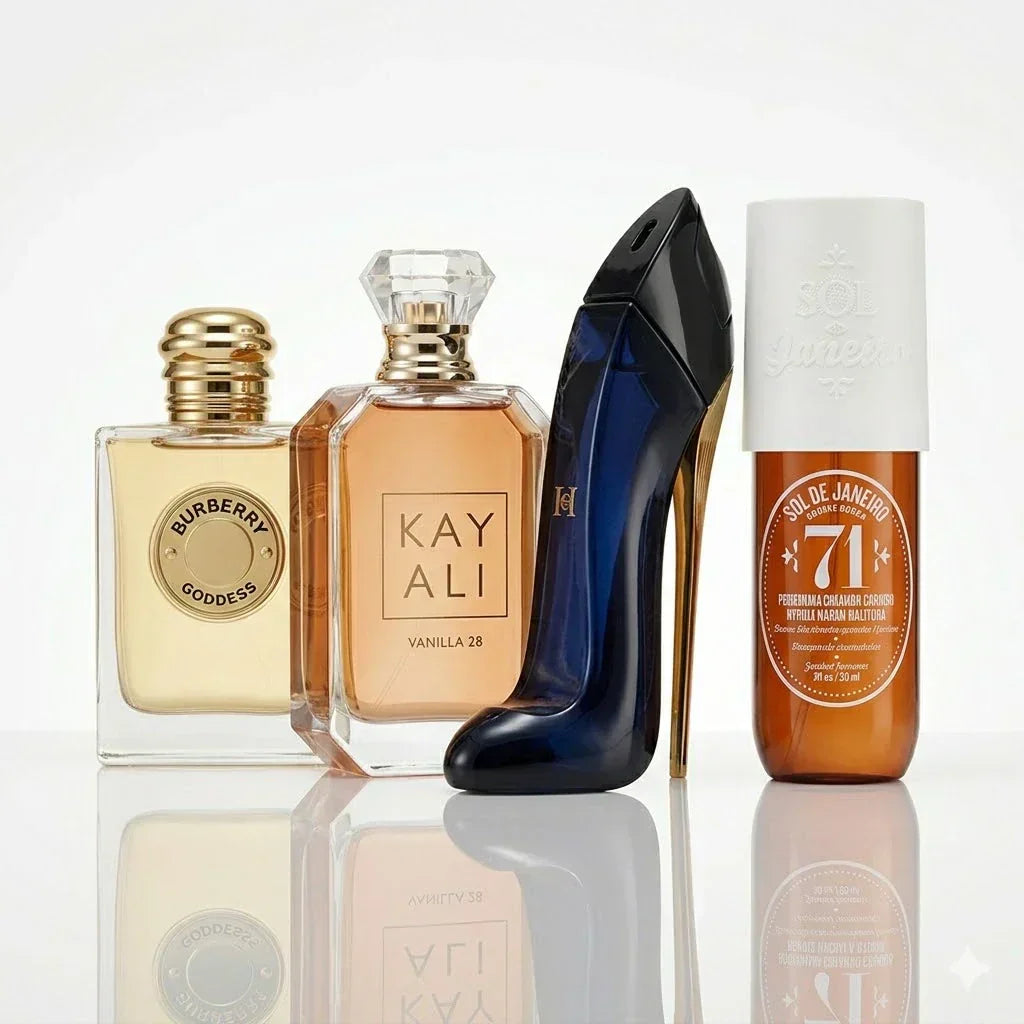 Set mit 4 Parfums | Burberry Goddess, Kayali Vanilla 28, CH Good Girl, Sol de Janeiro '71.