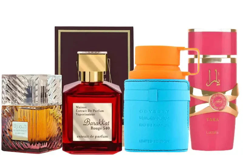 Set mit 4 Parfums | Khamrah Dukhan, Yara Candy, Rouge 540, Mandarina Sky
